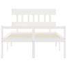 White Bed Frame with Headboard 140x190 cm - Solid Wood