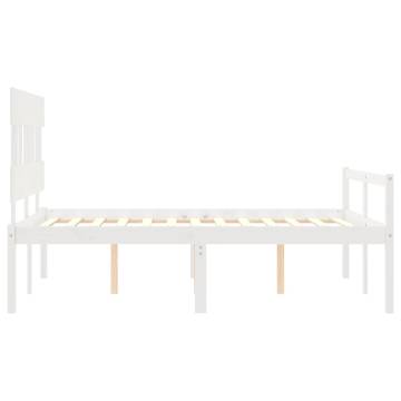 White Bed Frame with Headboard 140x190 cm - Solid Wood