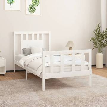 White Solid Wood Pine Bed Frame 90x200 cm with Headboard