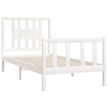 White Solid Wood Pine Bed Frame 90x200 cm with Headboard