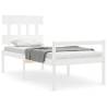 White Solid Wood Bed Frame with Headboard - 100x200 cm