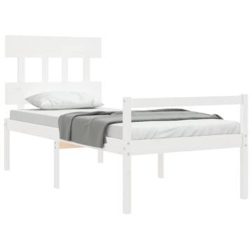 White Solid Wood Bed Frame with Headboard - 100x200 cm