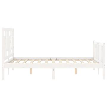 White Bed Frame with Headboard - Solid Pine 140x200 cm