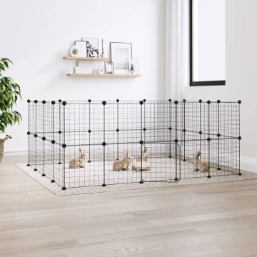 36-Panel Black Pet Cage - Durable Steel Enclosure 35x35 cm