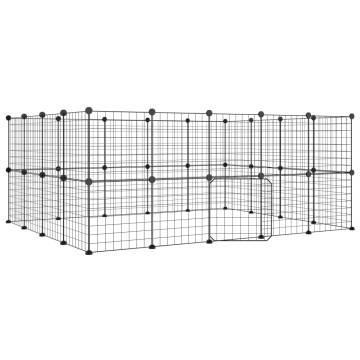 36-Panel Black Pet Cage - Durable Steel Enclosure 35x35 cm