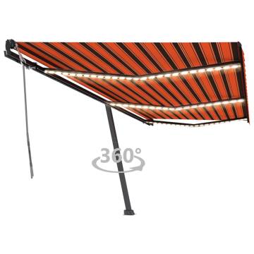 Manual Retractable Awning with LED - Orange & Brown 600x350 cm