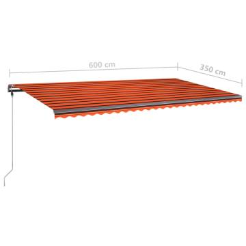 Manual Retractable Awning with LED - Orange & Brown 600x350 cm