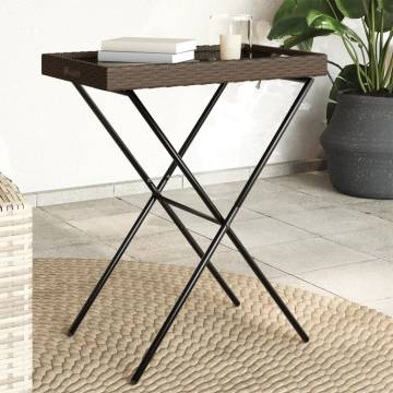 Folding Tray Table Brown - Durable Poly Rattan, 65x40x75 cm