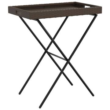 Folding Tray Table Brown - Durable Poly Rattan, 65x40x75 cm