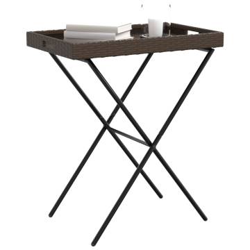 Folding Tray Table Brown - Durable Poly Rattan, 65x40x75 cm