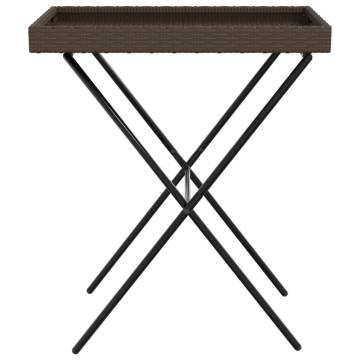 Folding Tray Table Brown - Durable Poly Rattan, 65x40x75 cm