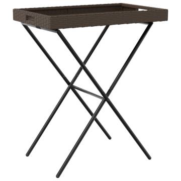 Folding Tray Table Brown - Durable Poly Rattan, 65x40x75 cm