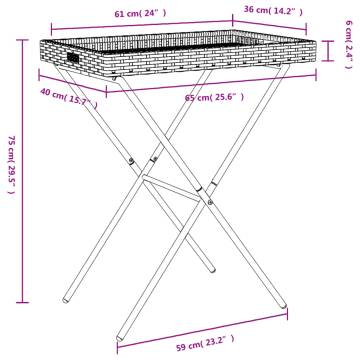 Folding Tray Table Brown - Durable Poly Rattan, 65x40x75 cm