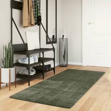 HUARTE Short Pile Soft Washable Rug - Forest Green 80x200 cm