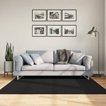 HUARTE Black Short Pile Rug - Soft & Washable, 160x160 cm