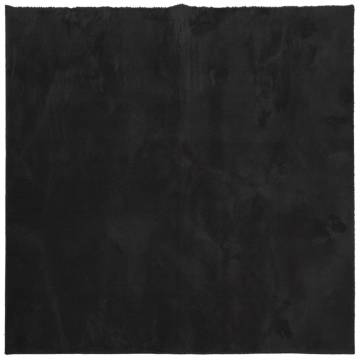 HUARTE Black Short Pile Rug - Soft & Washable, 160x160 cm