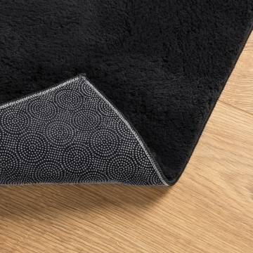 HUARTE Black Short Pile Rug - Soft & Washable, 160x160 cm