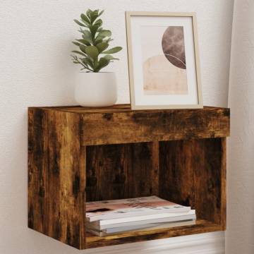 Stylish Wall-Mounted Bedside Cabinet with LED Lights - Smoked Oak