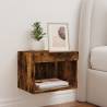 Stylish Wall-Mounted Bedside Cabinet with LED Lights - Smoked Oak