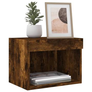 Stylish Wall-Mounted Bedside Cabinet with LED Lights - Smoked Oak