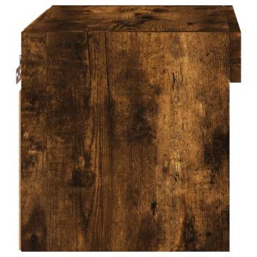 Stylish Wall-Mounted Bedside Cabinet with LED Lights - Smoked Oak