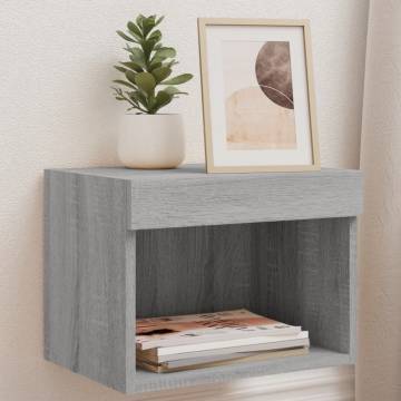 Stylish Wall-Mounted Bedside Cabinet with LED Lights - Grey Sonoma