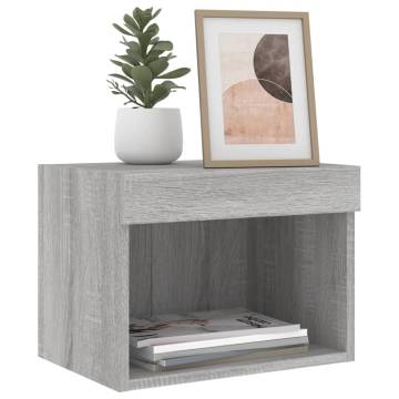 Stylish Wall-Mounted Bedside Cabinet with LED Lights - Grey Sonoma