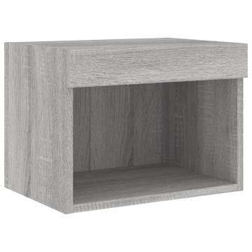 Stylish Wall-Mounted Bedside Cabinet with LED Lights - Grey Sonoma