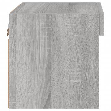 Stylish Wall-Mounted Bedside Cabinet with LED Lights - Grey Sonoma