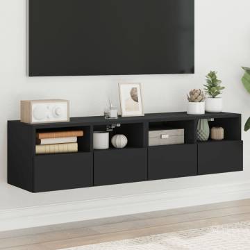 Stylish Black TV Wall Cabinets - 60x30x30 cm (Set of 2)