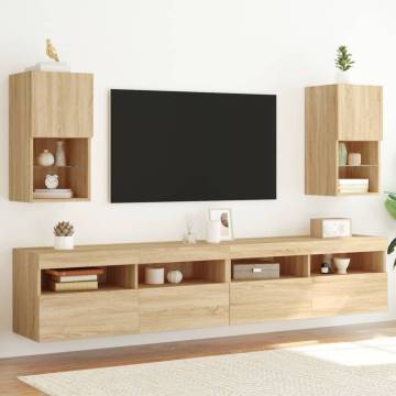 Stylish TV Cabinets with LED Lights - 2 pcs Sonoma Oak