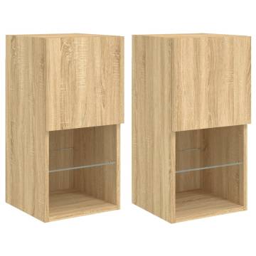 Stylish TV Cabinets with LED Lights - 2 pcs Sonoma Oak