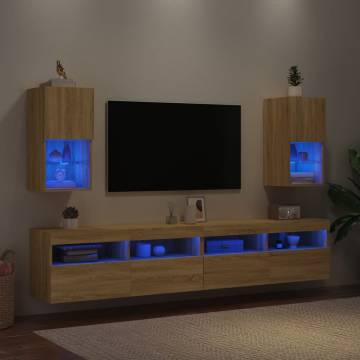 Stylish TV Cabinets with LED Lights - 2 pcs Sonoma Oak