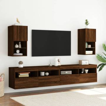 Stylish TV Cabinet with LED Lights - Brown Oak | HipoMarket