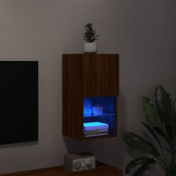 Stylish TV Cabinet with LED Lights - Brown Oak | HipoMarket