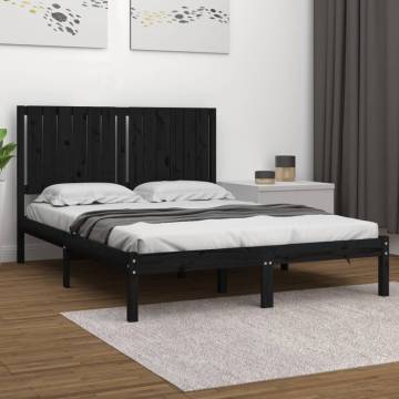 Black Solid Wood Pine Bed Frame 140x190 cm - Modern Design