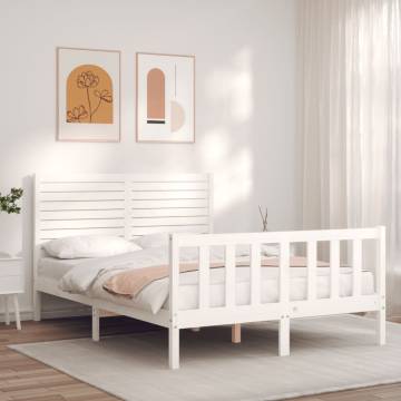 Stylish White Double Bed Frame with Headboard | Solid Pine Wood