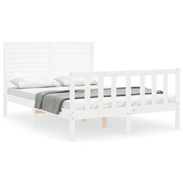 Stylish White Double Bed Frame with Headboard | Solid Pine Wood