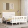 Stylish White Double Bed Frame with Headboard | Solid Pine Wood