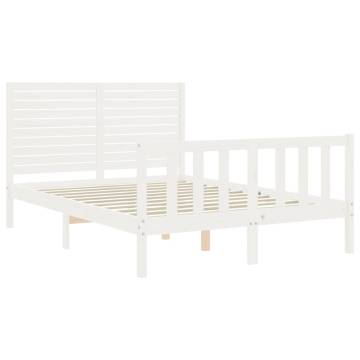 Stylish White Double Bed Frame with Headboard | Solid Pine Wood