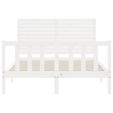 Stylish White Double Bed Frame with Headboard | Solid Pine Wood