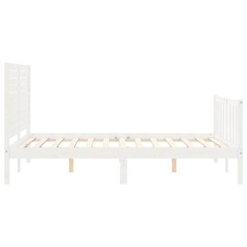 Stylish White Double Bed Frame with Headboard | Solid Pine Wood