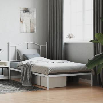 Metal Bed Frame with Headboard White - 107x203 cm | HipoMarket