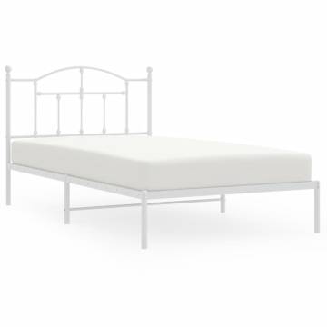 Metal Bed Frame with Headboard White - 107x203 cm | HipoMarket