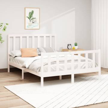 White Solid Pine Bed Frame 140x200 cm – Modern Bedroom Furniture