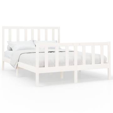 White Solid Pine Bed Frame 140x200 cm – Modern Bedroom Furniture