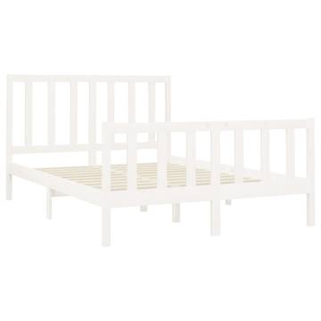 White Solid Pine Bed Frame 140x200 cm – Modern Bedroom Furniture