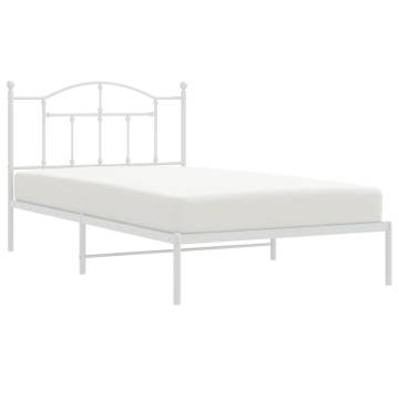 Metal Bed Frame with Headboard White - 107x203 cm | HipoMarket