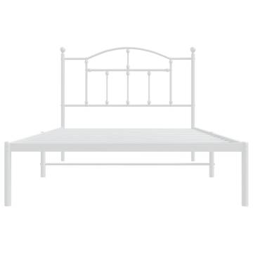 Metal Bed Frame with Headboard White - 107x203 cm | HipoMarket