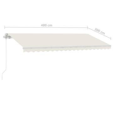 Manual Retractable Awning with LED - Cream 400x300 cm